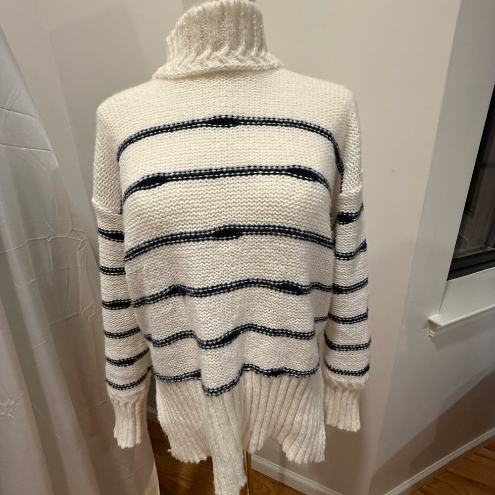 Striped Knit Sweater - Cream and Navy - Picture 2 of 4